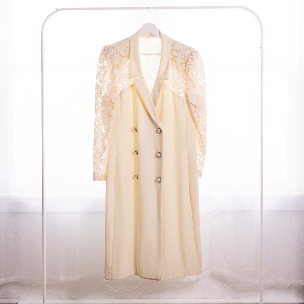 Vintage Designer Coat Dominic Rompollo for Jena Roberta Bridal Ivory/Cream 1980s